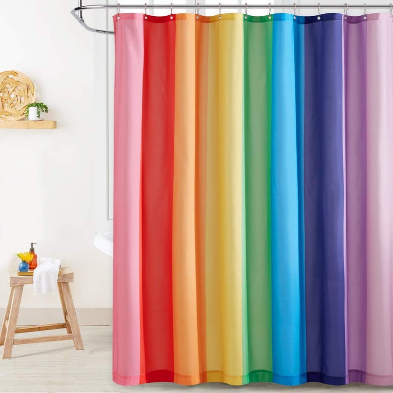 KGORGE Shower Curtain for Bathroom - Farmhouse Rainbow Stripe Pattern Boho Waterproof Washable Shower Curtain for Bathtub Camper Backdrop, 72 x 72 inches, Hooks Included - Image 1
